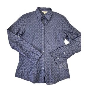 Brooks Brothers Red Fleece Womens Eyelet Button Down Shirt Top‎ Navy Blue Size 8